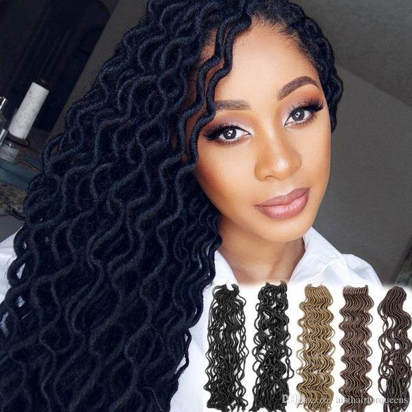 

20'' wavy faux locs crochet braids hair extensions dreadlocks curly fauxlocs kanekalon braiding hair havana mambo twist 24strands, Black