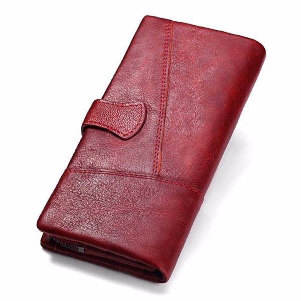 

genuine leather women wallet female long clutch lady walet portomonee rfid money bag magic zipper coin purse, Red;black