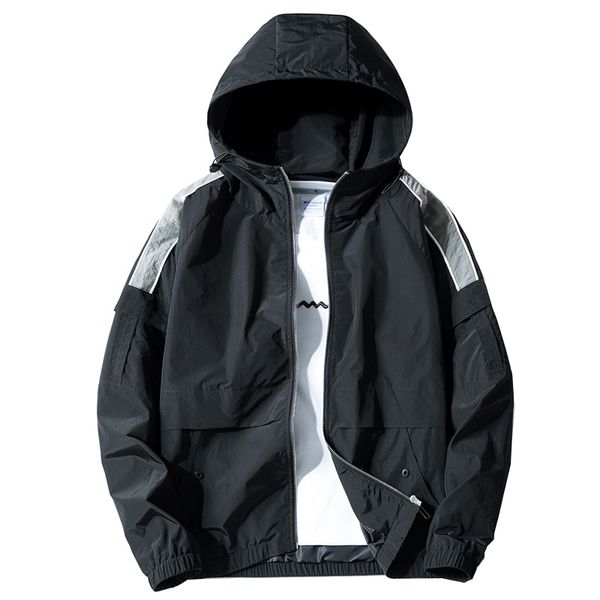 

2019 autumn solid color hooded suntan jacket men's hip-hop zipper collared shirt street coat casual men's coat, Black;brown