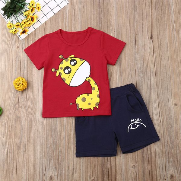 

newborn toddler baby boy kid summer short sleeve o-neck giraffe t-shirt shorts outfit 2pcs clothes sets costume clothing 1-6y, White