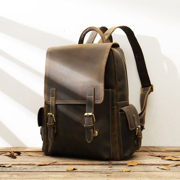 

crazy horse leather backpack men vintage women backpack lapgenuine leather backpacks schoolbag for mochila hombre feminina