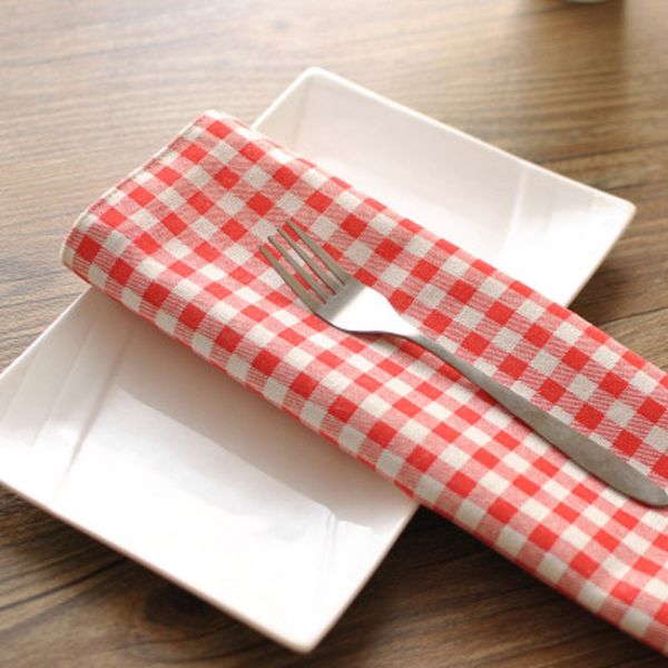 

red retro plaid placemats cotton linen double layer napkins insulation pad western meal plaid napkins 30*40cm