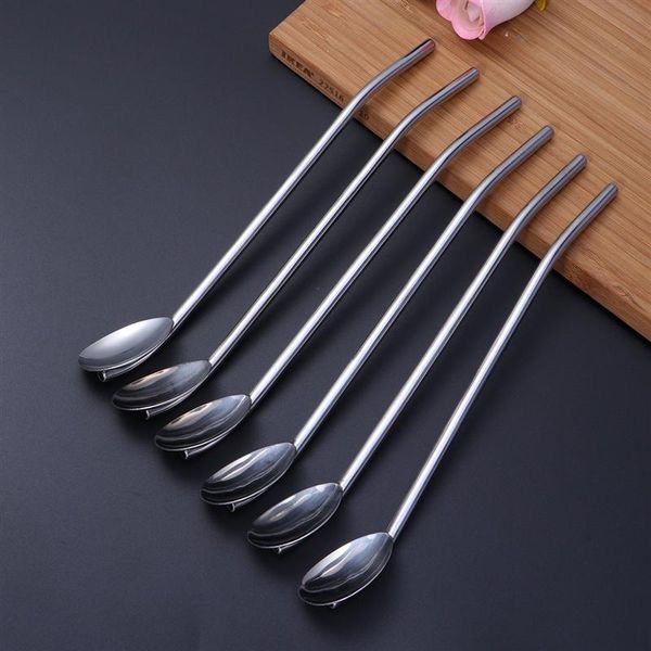 

6 pcs/pack stainless steel oval shape metal drinking spoon straw reusable straws cocktail spoons set(primary color