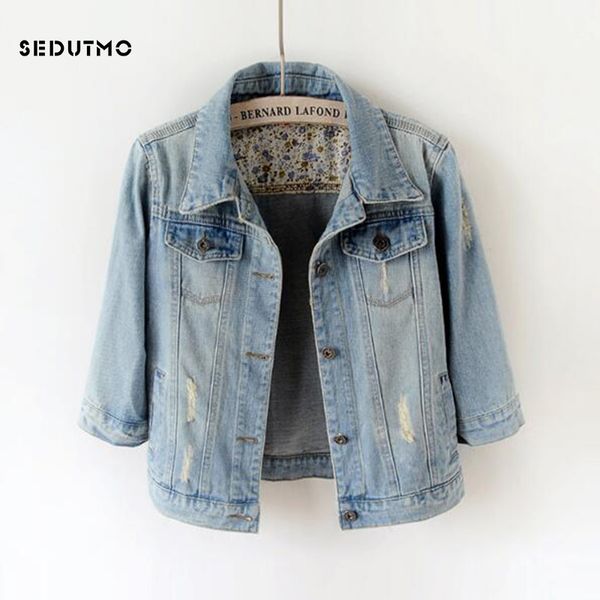 

sedutmo 2018 denim jacket women plus size 5xl boyfriend jean coat streetwear ripped harajuku vintage autumn outerwear ed327, Black;brown
