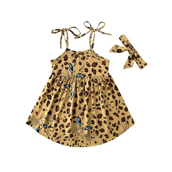 

2020 summer kids baby girls dresses headband leopard mini skirts sundress au, Red;yellow