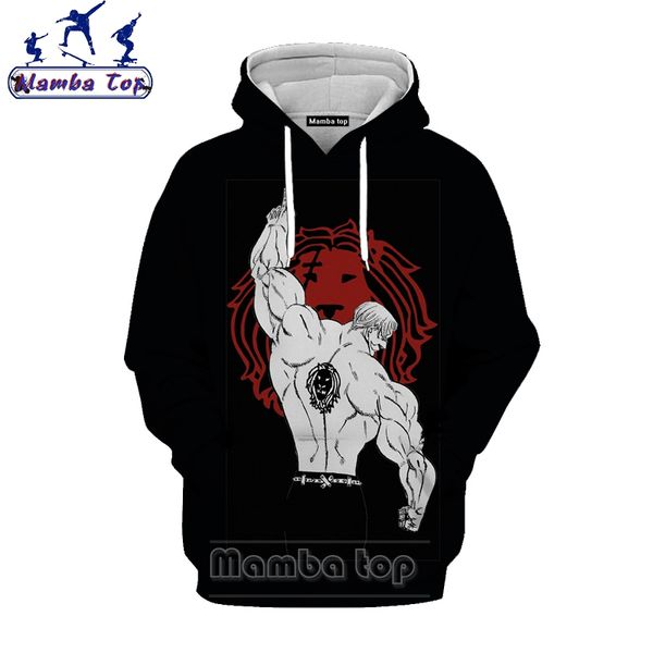 

mamba the seven hoodies 3d print anime meliodas women sportswear harajuku hoody hip hop men's hooded e002, Black