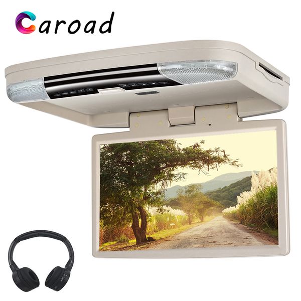 

caroad 15.6 inch car mount monitor roof flip down dvd player hd 1080p video with hdmi port usb sd speaker ir/fm transmitter