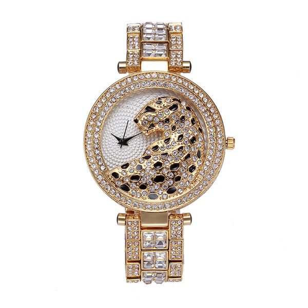 

leopard diamond women watches quartz analog ice out bling gold wrist watches for women fashion gift, Slivery;brown