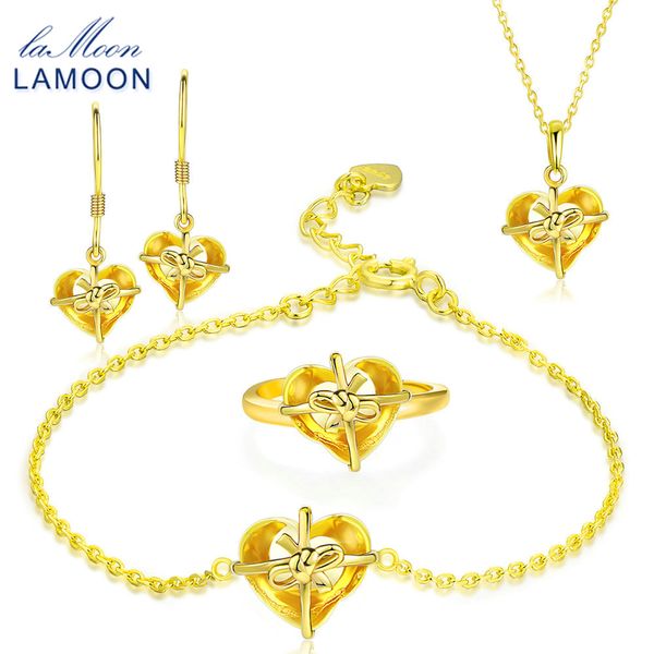 

lamoon 2018 real 925-sterling-silver natural yellow citrine 4pcs jewelry sets s925 fine jewelry for women wedding gift v028-1, Black