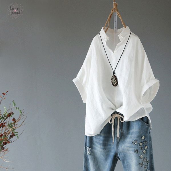 

blouses batwing sleeve summer womens vintage linen tunic casual blusas feminina shirts plus size chemise, White