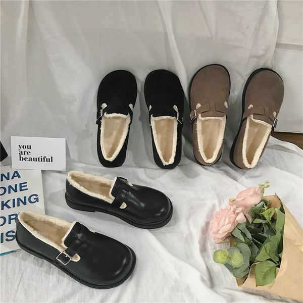 

winter shoes women female footwear round toe casual sneaker oxfords women's soft dress leather comfortable rubber buckle strap, Black