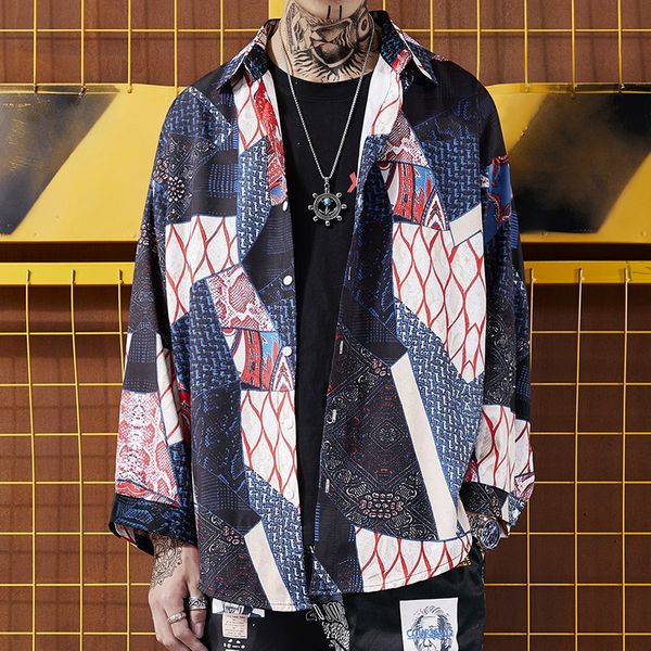 

japanese harajuku patchwork long sleeve shirts men 2019 hip hop casual loose streetwear shirts women fashion, White;black