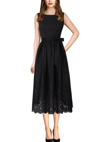 

vfemage womens spring autumn winter suede elegant vintage pockets belted work office business party flare a-line midi dress 5536, Black;gray