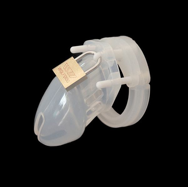 Gabbia di castità maschile in 4 colori con 5 anelli diversi Dispositivi di castità in silicone Anello per pene con blocco della verginità Giocattoli adulti del sesso
