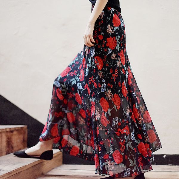 

chiffon xia xinkuan shivering half-body skirt high yao xianshou irregular lotus leaf edge a word fish tail longuette, Black