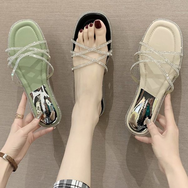 

flat shoes female rubber flip flops low ladies' slippers glitter slides cross-tied fashion slipers women hawaiian jelly, Black