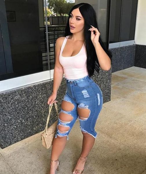 

jeans jacket tearing washed womens jeans with zipper light blue ripped capris womens half trousers