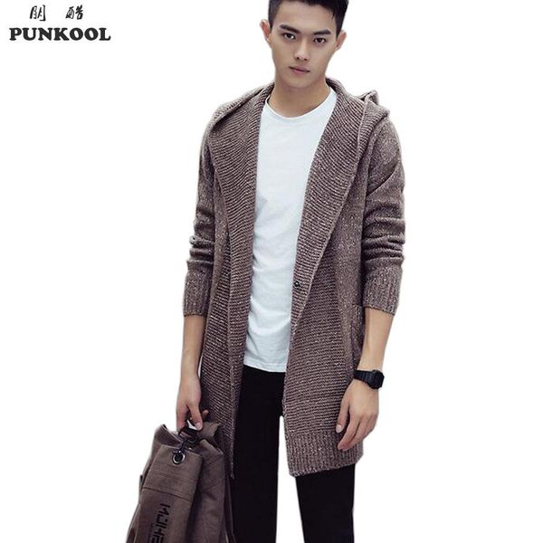 

punkool sweater men 2019 long hooded cardigan men sweater jacket coats winter warm knitted cardigans pull homme plus size jersey, White;black
