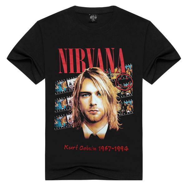 

summer new rock 3d short sleeve stereo t-shirt printed men's t-shirt nirvana american rock nirvana band, White;black