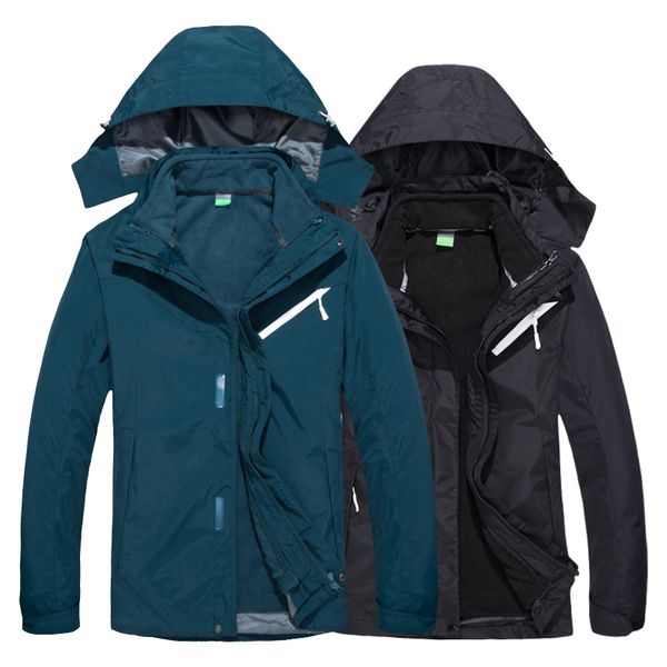 

autumn winter soft shell garments men women outdoor camping fleece 3 in 1 removable waterproof breathable taslon trekking jacket, Blue;black