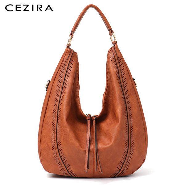 

cezira новые моды для женщин сумки мягкие женские кожа pu сумки плеча выдалбливают большие сумки женщина hobos zipper кисточкой tote