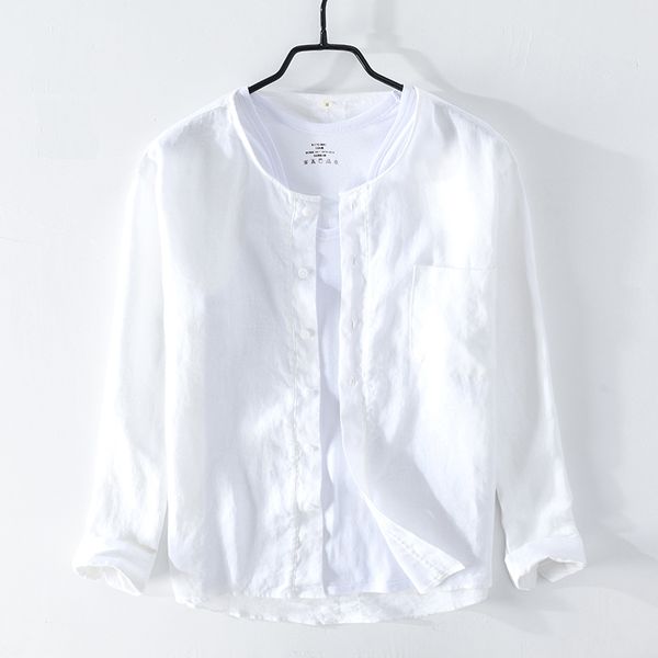 

men's long sleeve casual shirts man new fashion white spring cotton linen shirt male brand clothes y2338, White;black