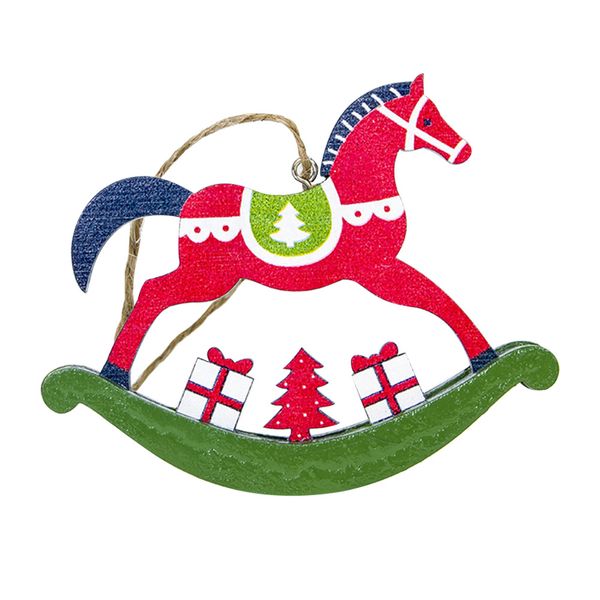 

4pcs christmas tree horse pendant christmas color wooden horse ornament xmas door hanging decor for home party new year gift a20