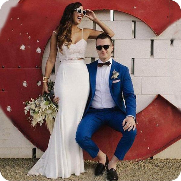 

summer beach rpyal blue men suits groom wedding tuxedos groomsmen jacket pants notched lapel 2piece man blazers costume homme mariage, Black;gray