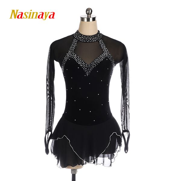 

nasinaya figure skating dress customized competition ice skating skirt for girl women kids black velvet shiny gymnastics
