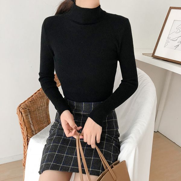 

sweaters woman designer sweater women autumn 2019 ladies long sleeve turtleneck applique knitted thin femme solid knitting shirts, White;black