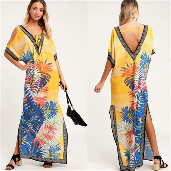

bath dress sundress female summer swimsuit coverup beach dresses woman saida de neck skirt before after yellow print polyester, Blue;gray