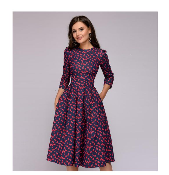 

дизайнер одежды женщины одежда женщины elegant линия платье 2019 vintage печать партии рукав три четверти женщин весна платье нет карманы, Black;gray