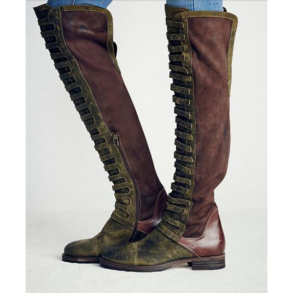 

europe and the united states debut autumn and winter new tube thick with high boots women flat boots knee, Black