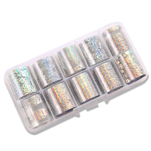 

10pcs 2.5*100cm mixed style holographic nail foil sticker transparent ab colorful transfer sticker manicure foil for nail decor, Black
