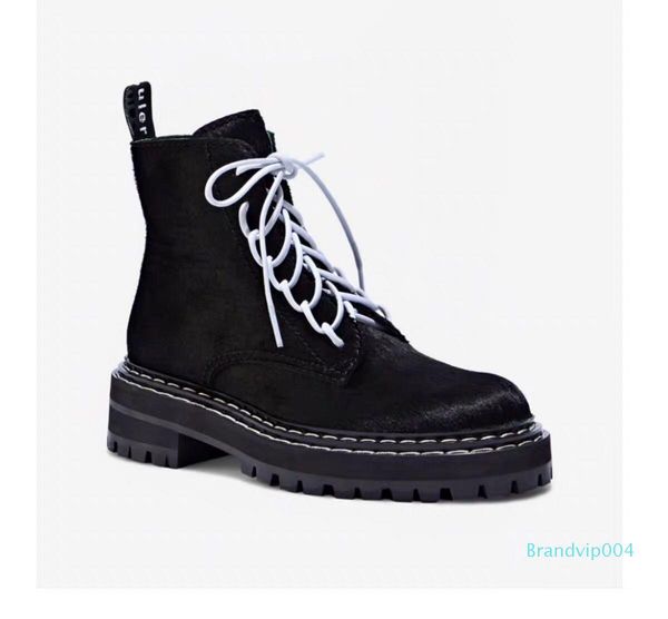 

strap ankle boots outdoor casual wild thick with thick-soled tooling knight boots zipper leather martin boots, Black