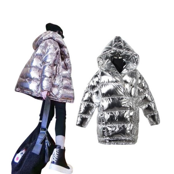 

womens designer down coat solid color wholesale reflective hiphop coat streetwear winter womens clothes 2019 new 2 colors, Black