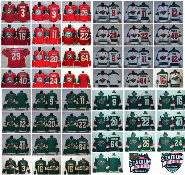 

hockey jersey mikko koivu zach parise mat zuccarello ryan suter eric staal jason zucker devan dubnyk brad hunt spurgeon green, Black;red