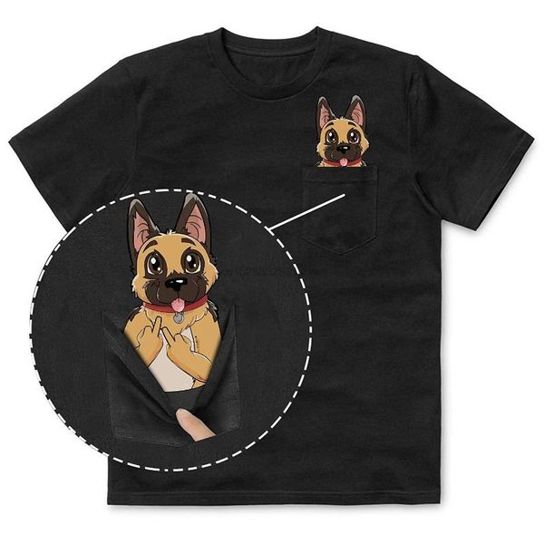 

german shepherd dog with the middle finger funny pocket t-shirt fashion gift for men women, White;black