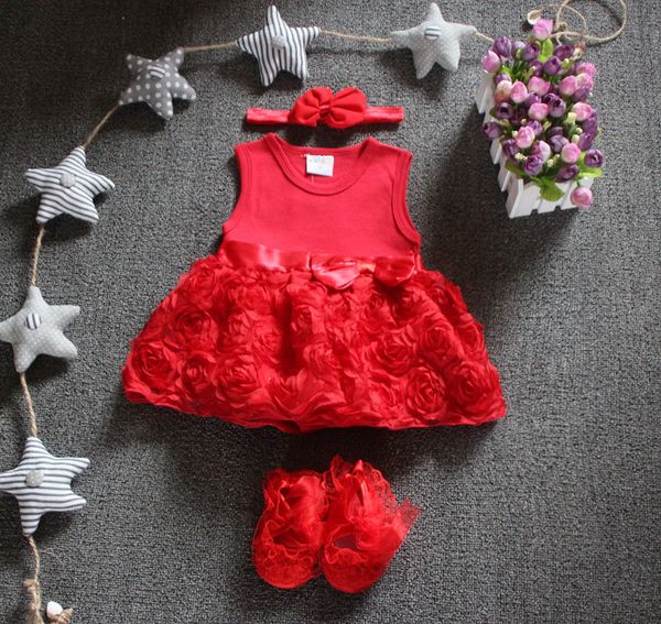 

new born baby girls infant dress&clothes summer kids party birthday outfits 1-2years shoes set christening gown baby jurk zomer, Red;yellow