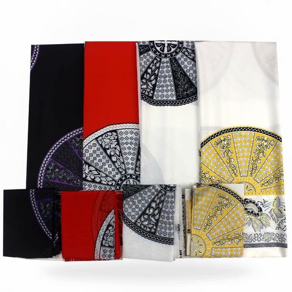 

yellow color 2+4yards satin silk with chiffon fabric soft african fabric for dress ankara african wax prints niger, Black;white