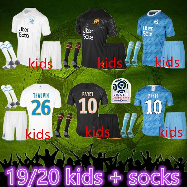 

maillot om olympique de marseille kids socks soccer jersey 2020 marseille maillot de foot payet anguissa gomis jersey 19 20 marseille shirts, Black