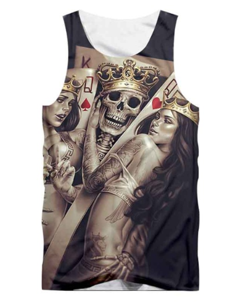 

fashion funny skulls printed short sleeveless hollow out o neck casual tank 3d vest bodybuilding fitness sporting shirts z21, White