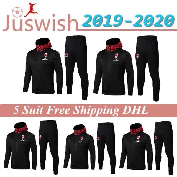 

2019 2020 ac milan tracksuit hoodie jacket set 19 20 training suit calhanoglu long sleeve soccer hoodie jacket sportswear tracksui, Black;red