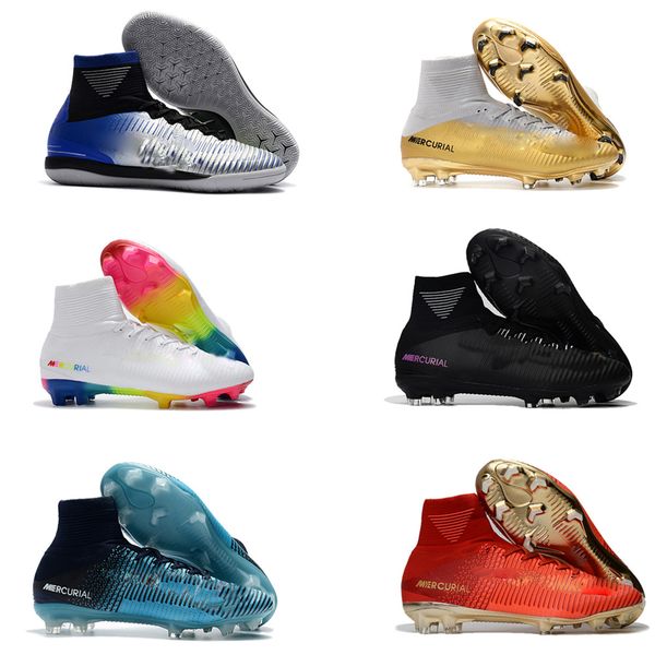 

черная радуга 100% первоначально футбол обувь моды cr7 mercurial superfly v fg футбол бутсы высокого голеностопный бутсы роналду спорт кросс