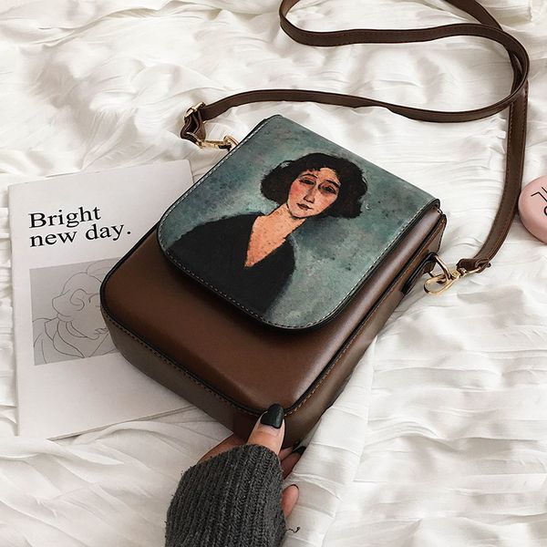 

character printing design girl retro shoulder messenger bag shoulder strap mini bag purse phone