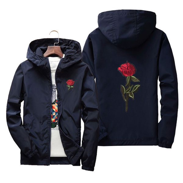 

jacket windbreaker men jacket fashion hooded long sleeve zipper polyester floral slim embroidery 8colors size s-7xl, Black;brown