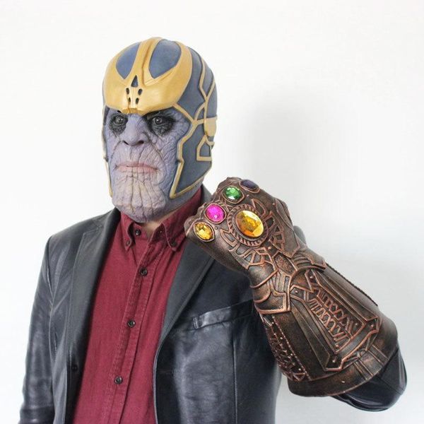 

1 pcs hero thanos mask infinity war gauntlet cosplay gag toys for children halloween prop latex gloves mask y1891202