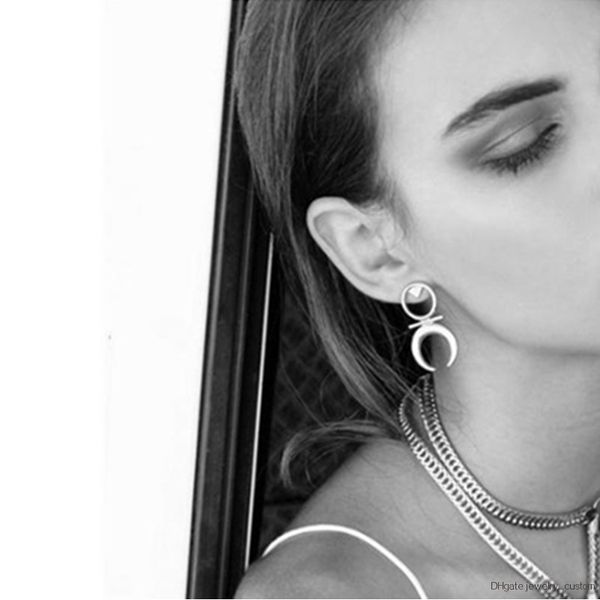 

New Vintage Accessories Long Silver Earrings Moon Design Silver Stud Earring Gift For Girl Women Punk Style Earrings E0140