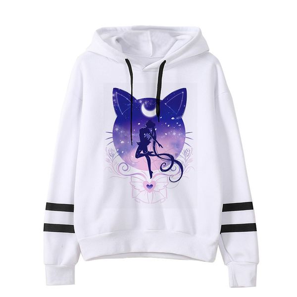 

sailor moon hoodie cat harajuku 2019 korean style ulzzang kawaii 90s cartoon clothing pullovers oversized hooded streetwear, Black