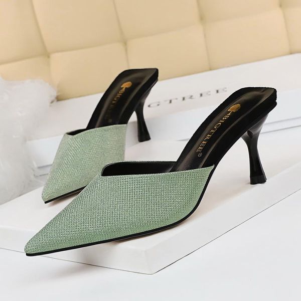 

2020 style summer slides women 6cm high heels mules shales transparent green kitten low heels slippers fetish knitting red shoes, Black